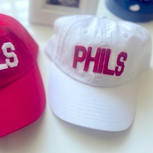 PHILS Red Felt Applique on White Baseball Hat Cap